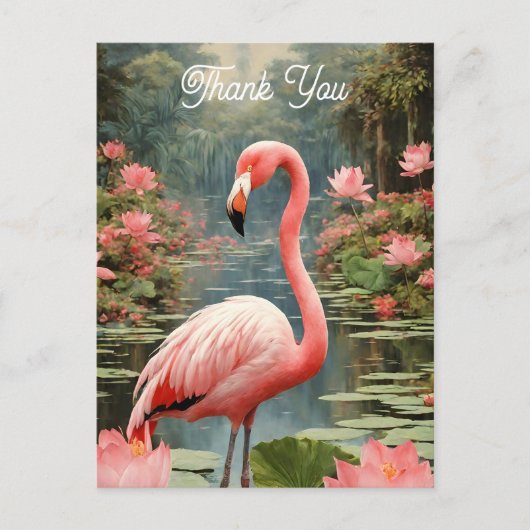 Lotus Vijver Roze Flamingo  Briefkaart (Voorkant)