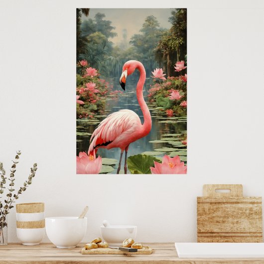 Lotus Vijver Roze Flamingo Poster (Keuken)