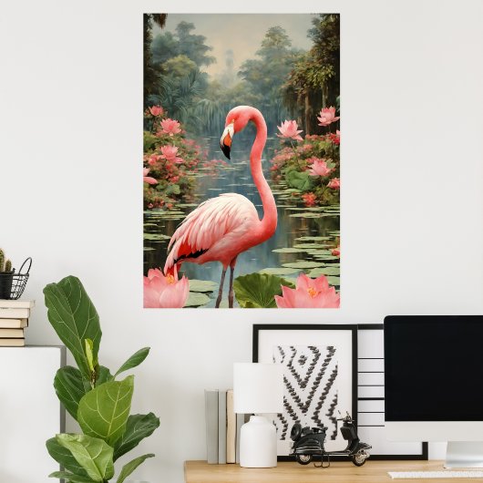 Lotus Vijver Roze Flamingo  Poster (Thuiskantoor)