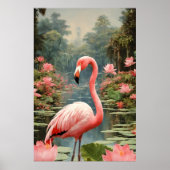 Lotus Vijver Roze Flamingo Poster (Voorkant)
