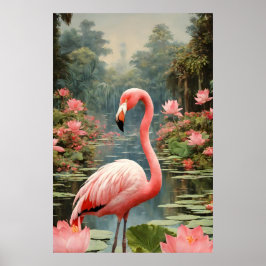 Lotus Vijver Roze Flamingo  Poster