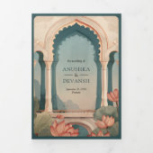 Lotus Vijver Rustiek Indiaas Paleis Bruiloft Drieluik Uitnodiging (Cover)