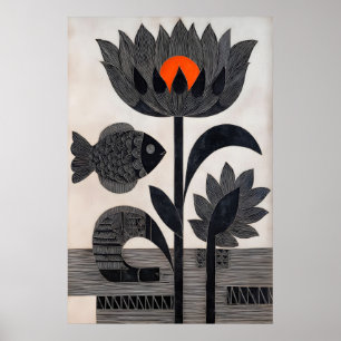 Lotus Vis Muurkunst Grafische Natuurprint met Vet Poster