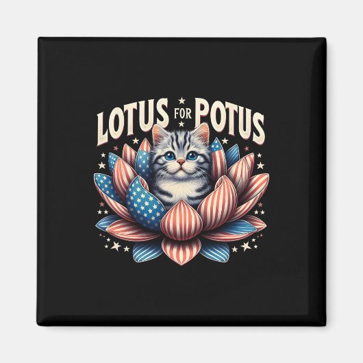 Lotus voor Potus US Flag Cat Lovers Kamala Harris Magneet (Voorkant)