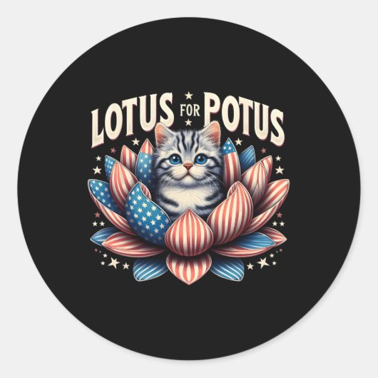 Lotus voor Potus US Flag Cat Lovers Kamala Harris Ronde Sticker (Voorkant)