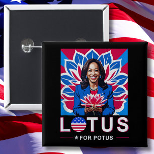 Lotus voor Potus VS Verkiezingen Kamala Harris 202 Vierkante Button 5,1 Cm