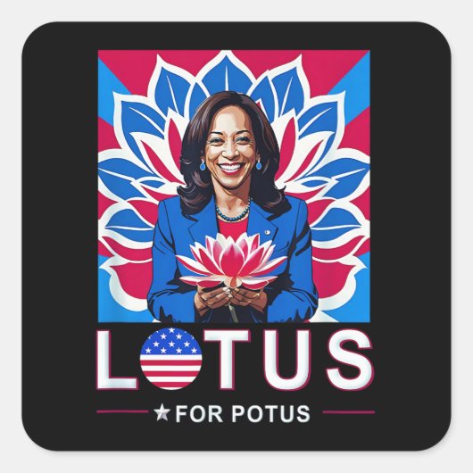 Lotus voor Potus VS Verkiezingen Kamala Harris 202 Vierkante Sticker (Voorkant)