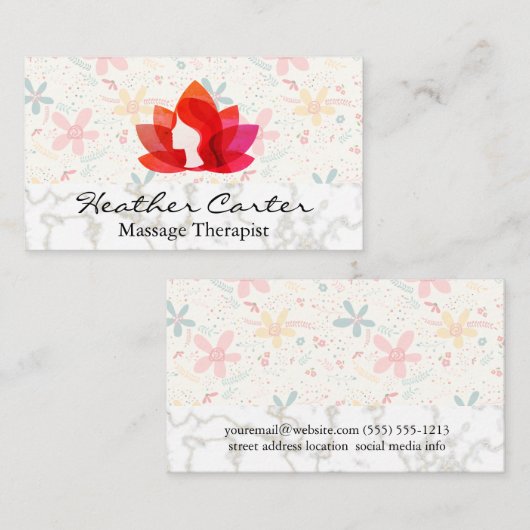 Lotus Vrouw Pictogram | Goudmarmer | Bloemdoedels Visitekaartje (Voorkant / Achterkant)