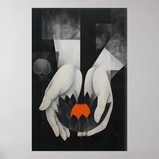 Lotus Wand Kunstprint - Abstracte handen met Poster (Voorkant)