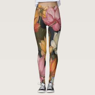 Lotus Water blokkeert Roze Geel op zwart Leggings