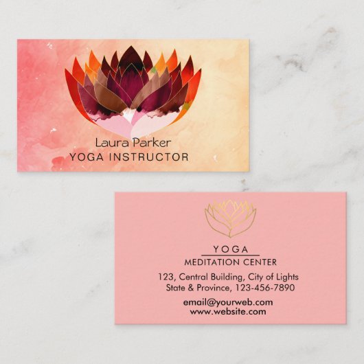 Lotus Water kleur Yoga Docent Holistische Gezondhe Visitekaartje (Voorkant / Achterkant)