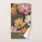 Lotus Water Lilies Roze Geel Groen Monogram Bad Handdoek (Handdoek)
