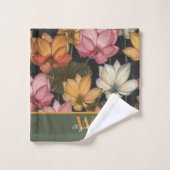 Lotus Water Lilies Roze Geel Groen Monogram Bad Handdoek (Wasdoekje)