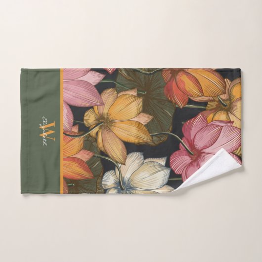 Lotus Water Lilies Roze Geel Groen Monogram Bad Handdoek (Handdoek)
