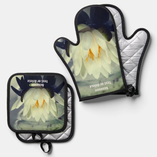 Lotus Water Lily Flower Personalized Ovenwant & Pannenlap Set (Voorkant / Achterkant)