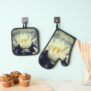 Lotus Water Lily Flower Personalized Ovenwant & Pannenlap Set