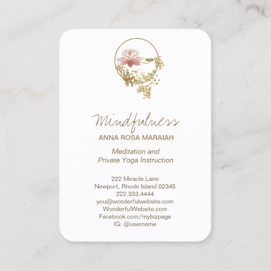 *~* Lotus Water Lily Yoga Mindfulness Glitter Visitekaartje (Achterkant)