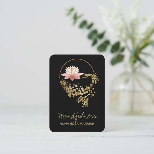 *~* Lotus Water Lily Yoga Mindfulness Glitter Visitekaartje (Staand voorkant)
