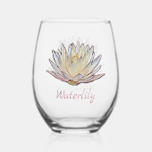 Lotus Waterlelie Bloesem Pastel Bloemen Wijnglas Zonder Voet (Achterkant)