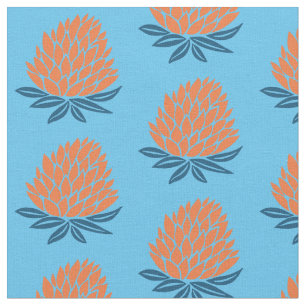 Lotus Waterlily Oranje Blue Pattern Stof