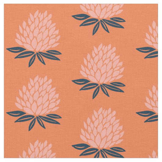Lotus Waterlily Pink Blue oranje Pattern Stof (Close Up)