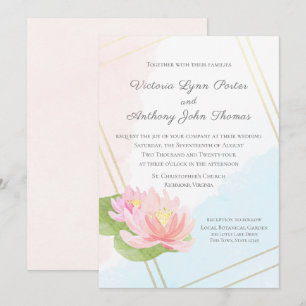 Lotus Waterverf Lake Wedding Kaart
