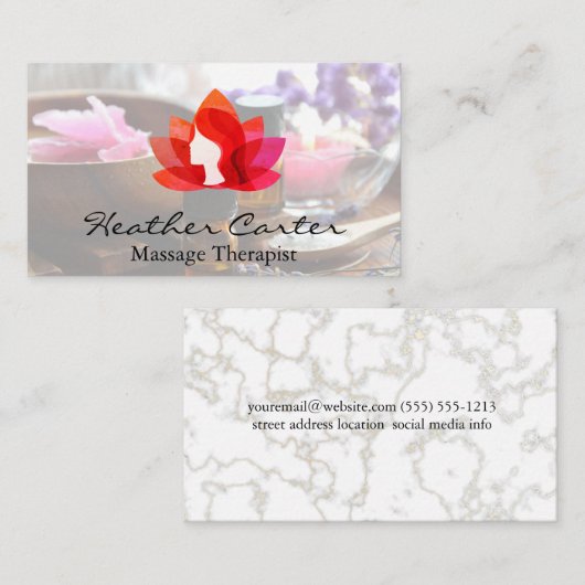 Lotus Woman-pictogram | goudmarmer | spa-oliën-zou Visitekaartje (Voorkant / Achterkant)