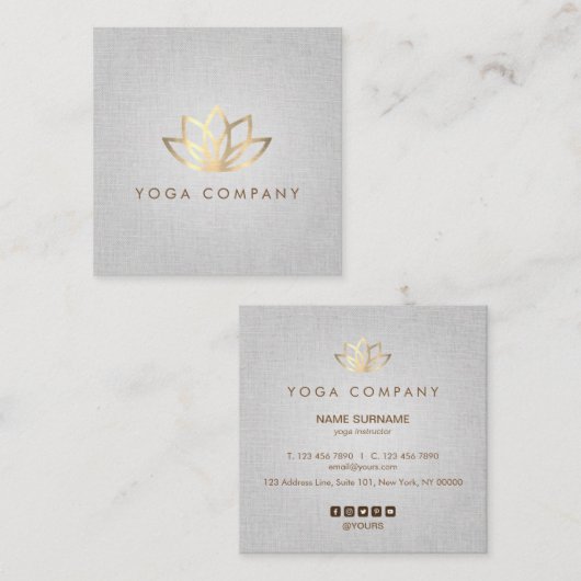 Lotus Yoga Instructor Gray Square Visitekaartje (Voorkant / Achterkant)