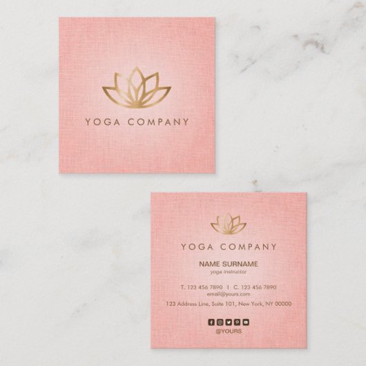 Lotus Yoga Instructor Pink Square Visitekaartje (Voorkant / Achterkant)