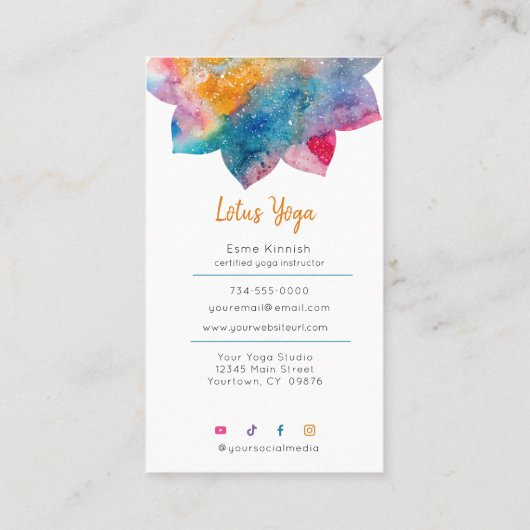 Lotus Yoga Waterverf Splash Serene Studio Busine Visitekaartje (Achterkant)