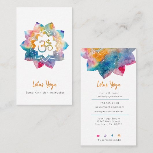 Lotus Yoga Waterverf Splash Serene Studio Busine Visitekaartje (Voorkant / Achterkant)