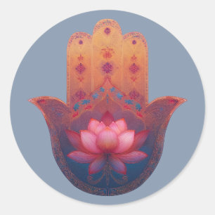 Lotus Zegen   Hamsa Hand Ronde Sticker