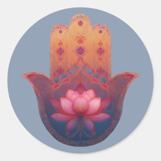 Lotus Zegen | Hamsa Hand Ronde Sticker (Voorkant)