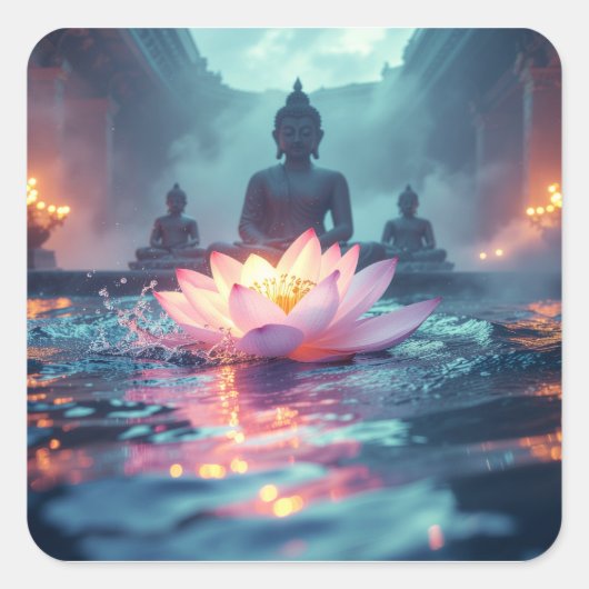 LOTUS - ZEN BOEDDHISME VIERKANTE STICKER (Voorkant)