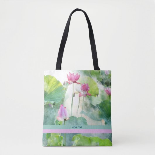 Lotus zomer, pastel waterverven, sjabloon, tote bag (Voorkant)