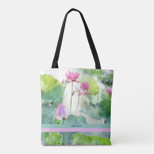 Lotus zomer, pastel waterverven, sjabloon, tote bag (Achterkant)