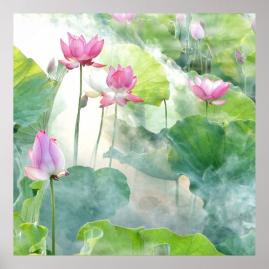 Lotus zomer, pastelroze waterplant poster (Voorkant)