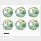 Lotus zomer, pastelroze waterplant ronde sticker (Vel)