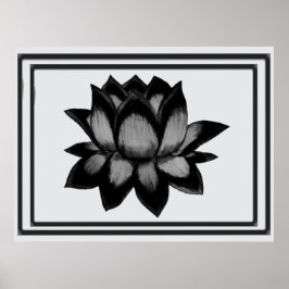 Lotus Zwart Grijs Print,  Poster (Halfglans)