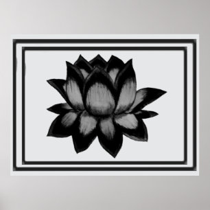 Lotus Zwart Grijs Print, Poster (Halfglans)