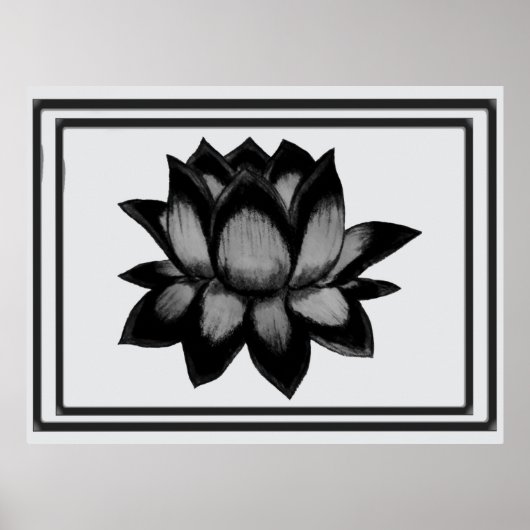 Lotus Zwart Grijs Print,  Poster (Halfglans) (Voorkant)