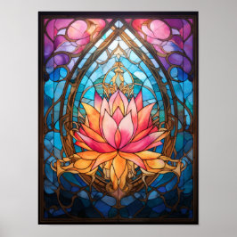 Lotusbloem Glas-in-lood Raam Serene Botanica Poster