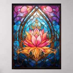 Lotusbloem Glas-in-lood Raam Serene Botanica Poster