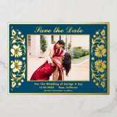 Lotusbloem Indische Save The Date met foto Goud Folie Uitnodiging (Voorkant)
