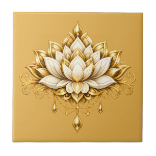 Lotusbloem ivoor gouden bloemige wand decoratie tegeltje