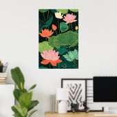 Lotusbloem Kunstprint Moderne Linoleumsnede Botani Poster (Thuiskantoor)