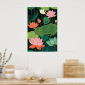 Lotusbloem Kunstprint Moderne Linoleumsnede Botani Poster (Keuken)