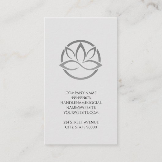 lotusbloem | leisteenachtergrond | aromaoliën visitekaartje (Achterkant)
