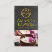 lotusbloem | leisteenachtergrond | aromaoliën visitekaartje (Voorkant)