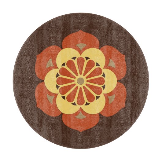 Lotusbloem Mandala, Bruin, Roest en Geel Snijplank (Voorkant)